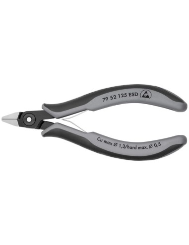 Alicates de precisión de corte diagonal para electrónica ESD con fundas multicomponentes bruñido 125 mm KNIPEX 79 52 125 ESD