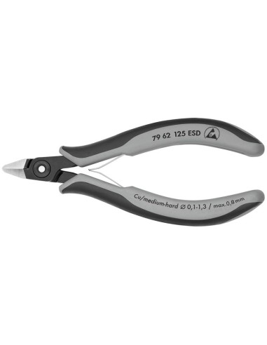 Alicates de precisión de corte diagonal para electrónica ESD con fundas multicomponentes bruñido 125 mm KNIPEX 79 62 125 ESD