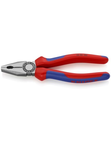 Alicate universal con fundas multicomponentes negro atramentado 180 mm (cartulina autoservicio/blíster) KNIPEX 03 02 180 SB