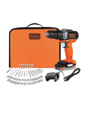 BDCHD12S1A-QW KIT Taladro Percutor 12V con batería 12V USB, 80 Accesorios y Cargador USB