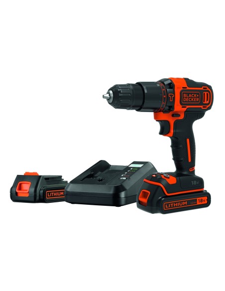 BDCHD18K1B2-QW - Taladro percutor 18V + cargador 1A + 2 baterías + maletín