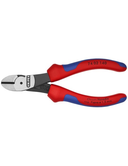 Alicates de corte diagonal de fuerza con fundas multicomponentes negro atramentado 140 mm (cartulina autoservicio/blíster) KNIP