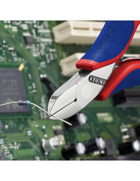 Alicates de corte diagonal para electrónica con fundas multicomponentes 115 mm (cartulina autoservicio/blíster) KNIPEX 77 02 11