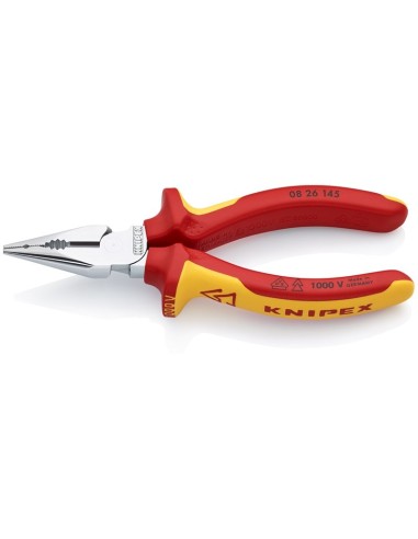 Alicate universal en punta aislados con fundas multicomponentes, según norma VDE cromado 145 mm KNIPEX 08 26 145