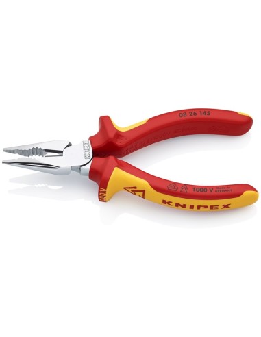 Alicate universal en punta aislados con fundas multicomponentes, según norma VDE cromado 145 mm KNIPEX 08 26 145