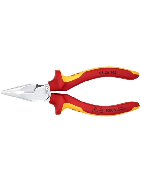 Alicate universal en punta aislados con fundas multicomponentes, según norma VDE cromado 145 mm KNIPEX 08 26 145