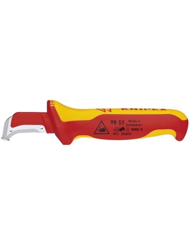 Cuchillo pelacables con guía de deslizamiento mango aislante en dos componentes, según norma VDE 180 mm (cartulina autoservicio