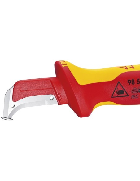 Cuchillo pelacables con guía de deslizamiento mango aislante en dos componentes, según norma VDE 180 mm (cartulina autoservicio