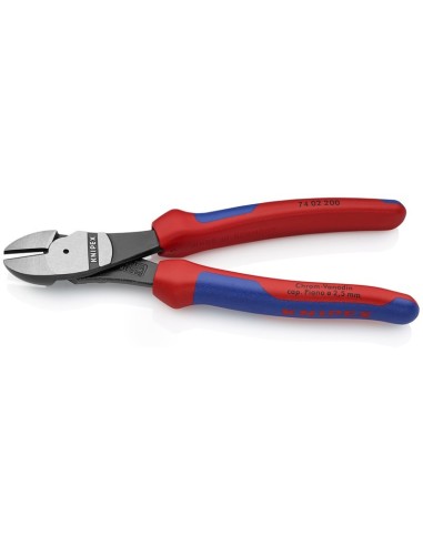 Alicates de corte diagonal de fuerza con fundas multicomponentes negro atramentado 200 mm (cartulina autoservicio/blíster) KNIP