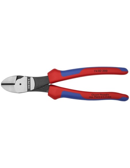 Alicates de corte diagonal de fuerza con fundas multicomponentes negro atramentado 200 mm (cartulina autoservicio/blíster) KNIP
