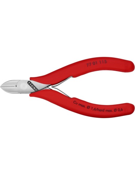Alicates de corte diagonal para electrónica recubiertos de plástico 115 mm (cartulina autoservicio/blíster) KNIPEX 77 01 115 SB
