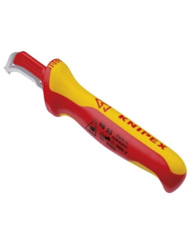 Cuchillo pelacables con guía de deslizamiento mango aislante en dos componentes, según norma VDE 180 mm KNIPEX 98 55