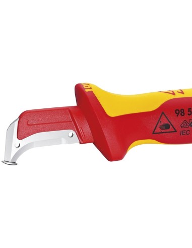 Cuchillo pelacables con guía de deslizamiento mango aislante en dos componentes, según norma VDE 180 mm KNIPEX 98 55