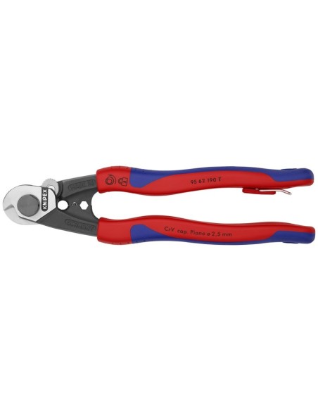 Cortacables para cable trenzado forjado con fundas multicomponentes, con anilla de fijación integrada para colocar un dispositi