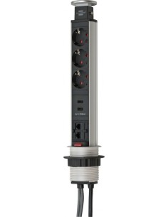 Base de tomas múltiples retráctil para mesas Tower Power con puertos USB y conexión LAN