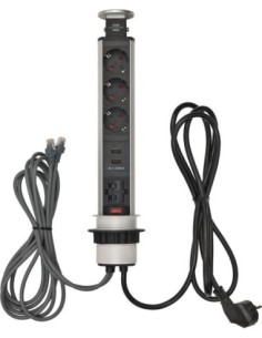 Base de tomas múltiples retráctil para mesas Tower Power con puertos USB y conexión LAN 2