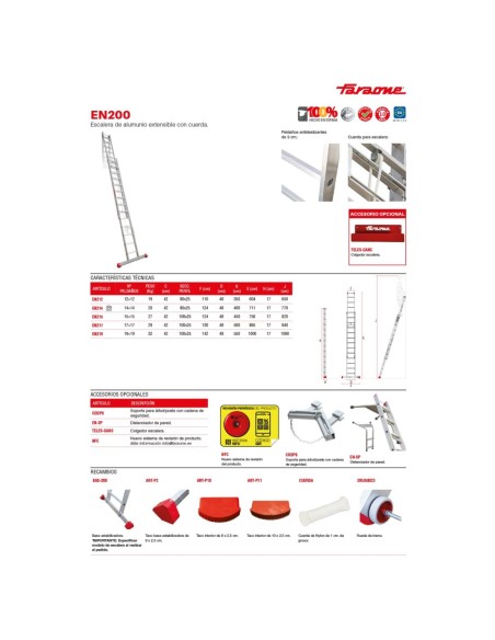 EN200 | Escalera de aluminio extensible con cuerda