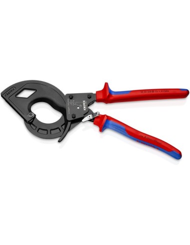 Cortacables (tipo carraca, 3 pasos) con fundas multicomponentes negro atramentado 320 mm KNIPEX 95 32 320