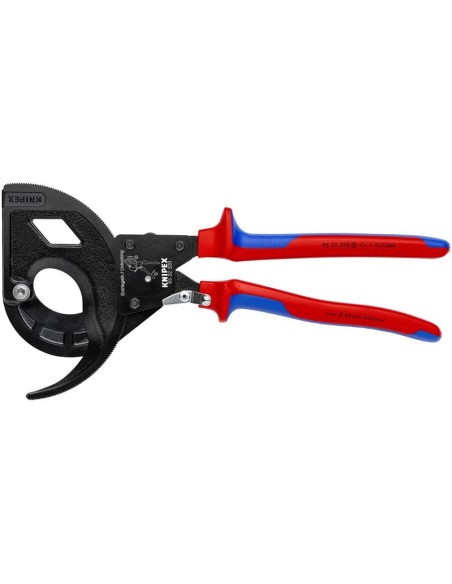 Cortacables (tipo carraca, 3 pasos) con fundas multicomponentes negro atramentado 320 mm KNIPEX 95 32 320