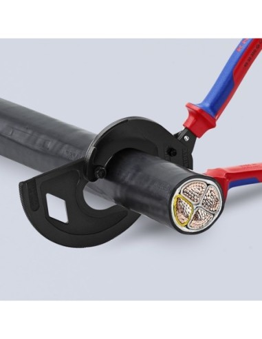 Cortacables (tipo carraca, 3 pasos) con fundas multicomponentes negro atramentado 320 mm KNIPEX 95 32 320
