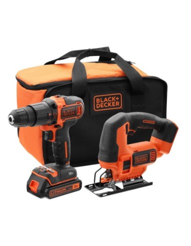 BCK22S1S-QW - Taladro Percutor 18V + Sierra de Calar 18V con 1 batería 1,5 Ah, cargador y bolsa de transporte