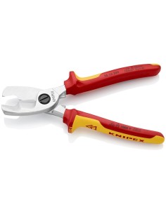 Tijeras cortacables con filo de corte doble aislados con fundas multicomponentes, según norma VDE cromado 200 mm KNIPEX 95 16 2 2
