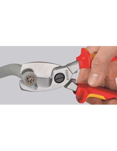 Tijeras cortacables con filo de corte doble aislados con fundas multicomponentes, según norma VDE cromado 200 mm KNIPEX 95 16 2