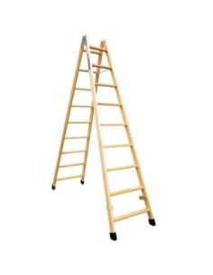 LDB | Escalera doble subida de madera barnizada