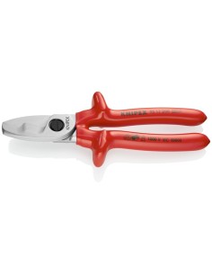 Tijeras cortacables con filo de corte doble aislados por inmersión en plástico reforzado, según norma VDE cromado 200 mm KNIPEX