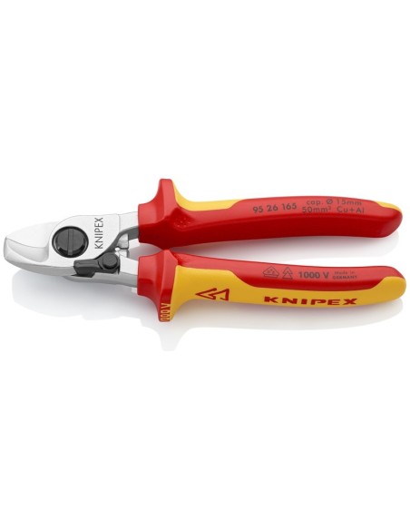 Tijeras cortacables con muelle de apertura aislados con fundas multicomponentes, según norma VDE cromado 165 mm KNIPEX 95 26 16
