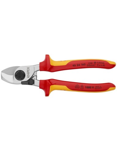 Tijeras cortacables con muelle de apertura aislados con fundas multicomponentes, según norma VDE cromado 165 mm KNIPEX 95 26 16