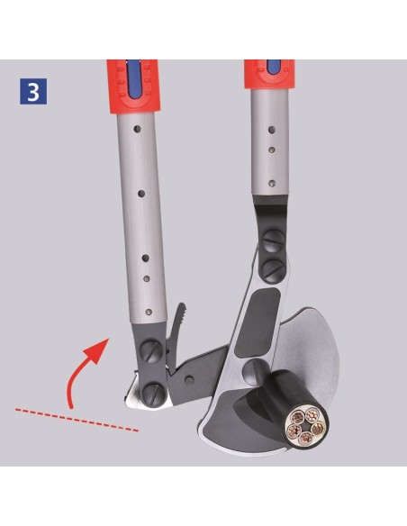 Tijeras cortacables (tipo carraca) con mangos telescópicos con fundas multicomponentes 570 mm KNIPEX 95 32 038