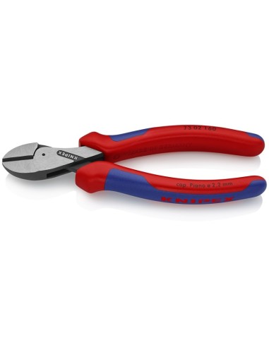 X-Cut Alicate de corte diagonal compacto gran efecto palanca con fundas multicomponentes negro atramentado 160 mm KNIPEX 73 02