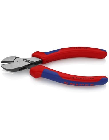 X-Cut Alicate de corte diagonal compacto gran efecto palanca con fundas multicomponentes negro atramentado 160 mm KNIPEX 73 02