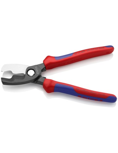 Tijeras cortacables con filo de corte doble con fundas multicomponentes bruñido 200 mm (cartulina autoservicio/blíster) KNIPEX