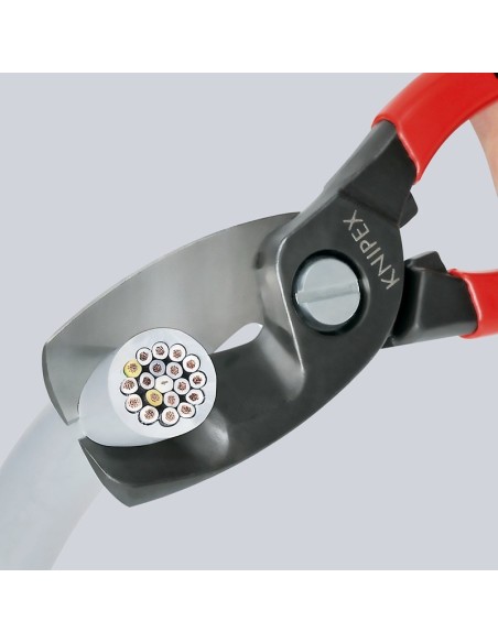 Tijeras cortacables con filo de corte doble con fundas multicomponentes bruñido 200 mm (cartulina autoservicio/blíster) KNIPEX