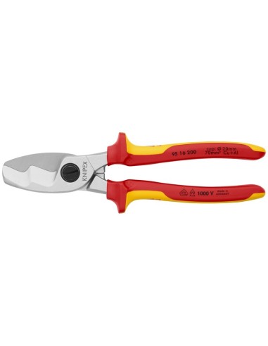Tijeras cortacables con filo de corte doble aislados con fundas multicomponentes, según norma VDE cromado 200 mm (cartulina aut