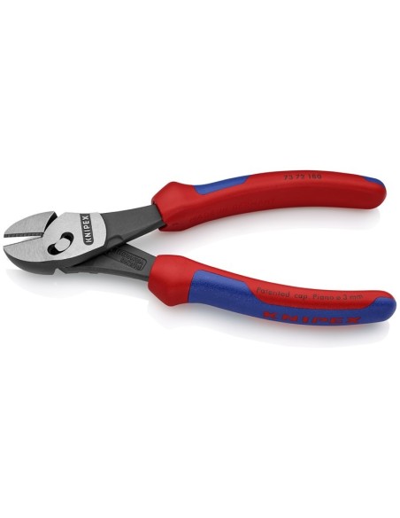 TwinForce Alicate de corte diagonal de alto rendimiento con fundas multicomponentes negro atramentado 180 mm KNIPEX 73 72 180
