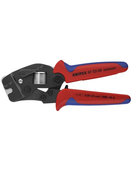 Alicate autoajustable para crimpar punteras huecas de acceso frontal con fundas multicomponentes bruñido 190 mm (cartulina auto