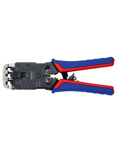 Alicate para crimpar conectores Western con fundas multicomponentes bruñido 200 mm (cartulina autoservicio/blíster) KNIPEX 97 5