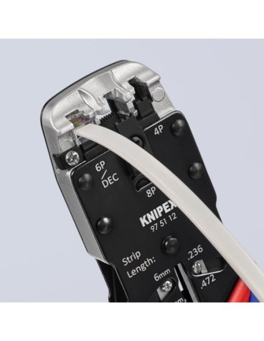 Alicate para crimpar conectores Western con fundas multicomponentes bruñido 200 mm (cartulina autoservicio/blíster) KNIPEX 97 5