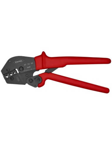 Alicate para crimpar terminales también para trabajar a dos manos con fundas de plástico antideslizantes bruñido 250 mm (cartul