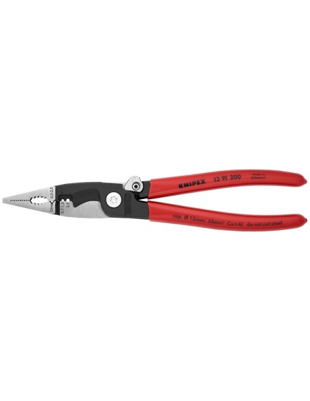 Alicate para instalaciones eléctricas recubiertos de plástico negro atramentado 200 mm (cartulina autoservicio/blíster) KNIPEX