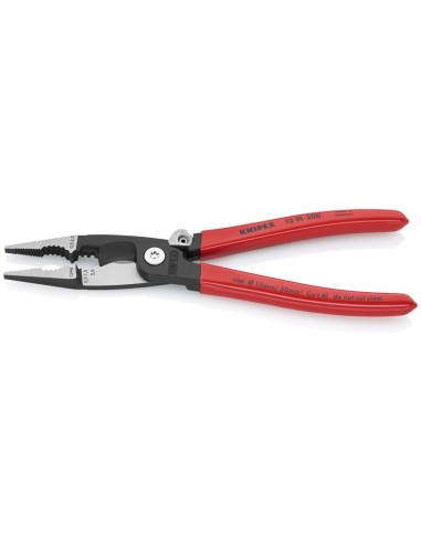 Alicate para instalaciones eléctricas recubiertos de plástico negro atramentado 200 mm (cartulina autoservicio/blíster) KNIPEX