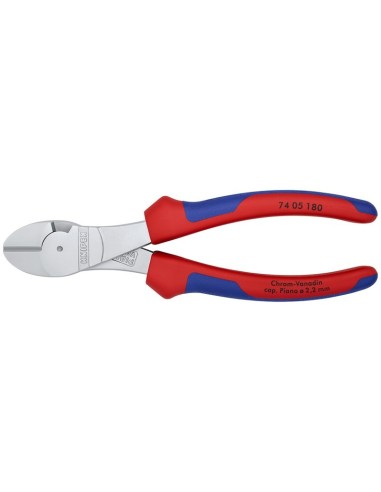 Alicates de corte diagonal de fuerza con fundas multicomponentes cromado 180 mm (cartulina autoservicio/blíster) KNIPEX 74 05 1