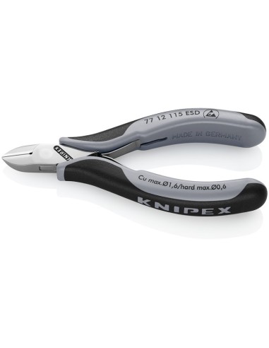 Alicates de corte diagonal para electrónica ESD con fundas multicomponentes 115 mm KNIPEX 77 12 115 ESD