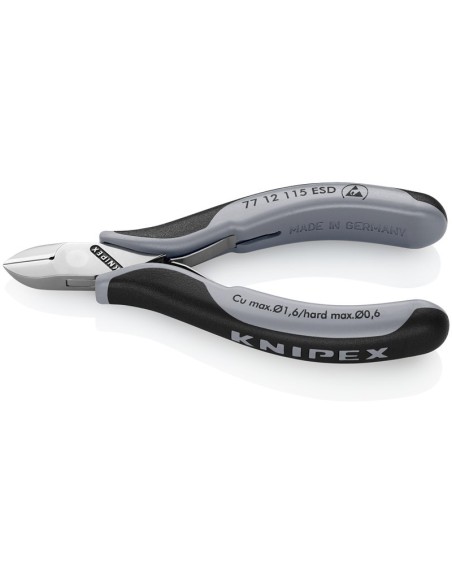 Alicates de corte diagonal para electrónica ESD con fundas multicomponentes 115 mm KNIPEX 77 12 115 ESD