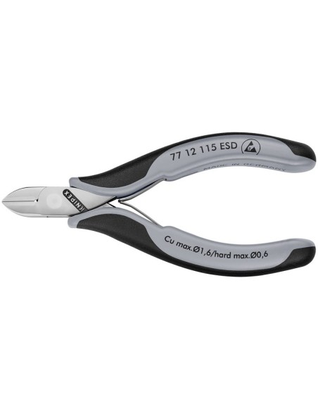 Alicates de corte diagonal para electrónica ESD con fundas multicomponentes 115 mm KNIPEX 77 12 115 ESD