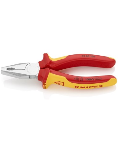 Alicate universal aislados con fundas multicomponentes, según norma VDE cromado 160 mm KNIPEX 03 06 160