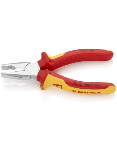 Alicate universal aislados con fundas multicomponentes, según norma VDE cromado 160 mm KNIPEX 03 06 160